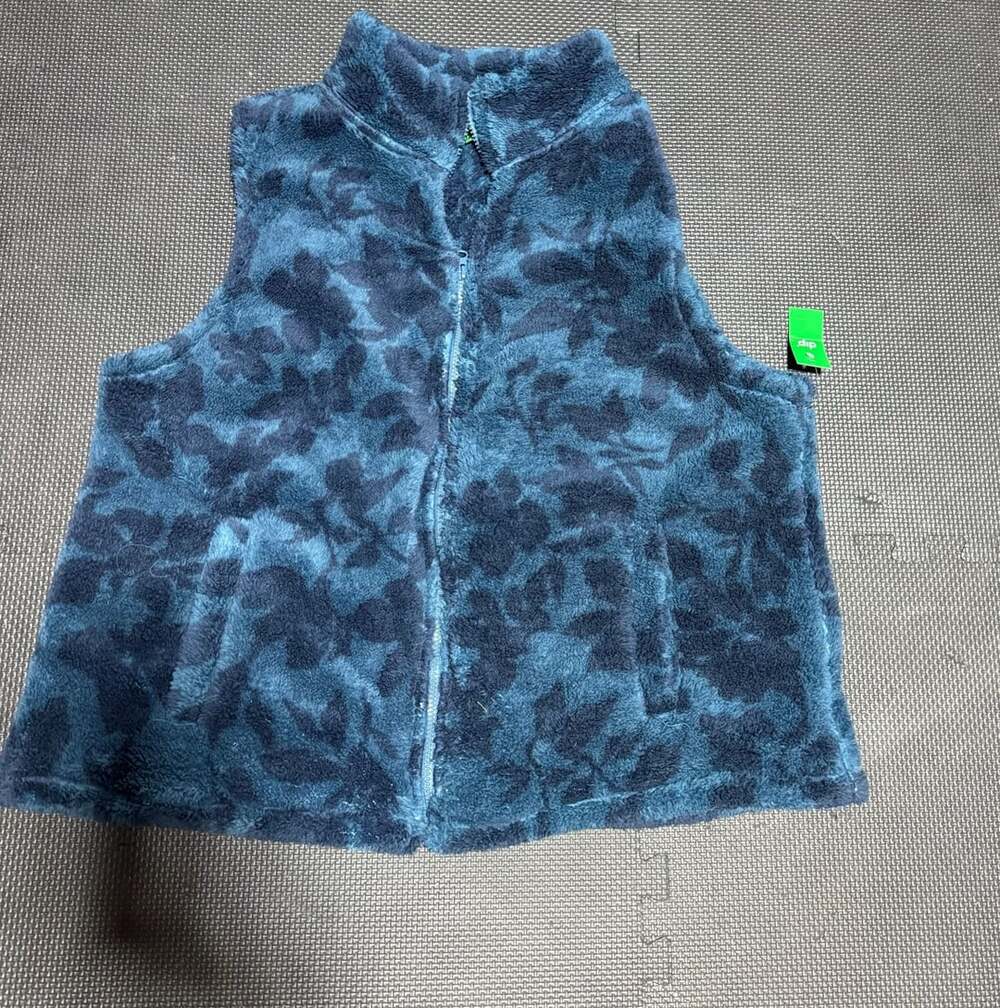 dip Nordic Extended Women's Blue Floral Fuzzed Fleece Vest Size 1X new